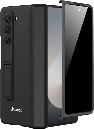 Coque pour Samsung Galaxy Z Fold 6, [Protection Écran Anti-Espion] Coque en PC Rigide avec Support et Protection de la Charnière pour Samsung Galaxy Z Fold 6 (Noir) Fold 6 Noir