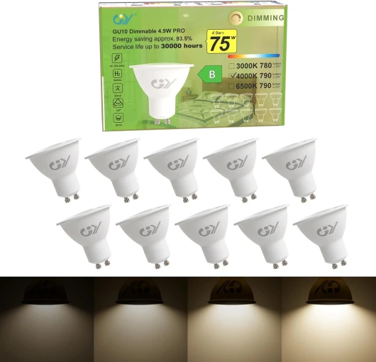 Ampoule LED GU10 Dimmable 4.9W 790LM, 4000K Blanc Neutre, 120° Large Faisceau, Économie d’énergie, Protection des Yeux, Ampoules GU10 LED Variateur, 10 Unité (Lot de 1) Dimmable-4.9w-4000k 10 Unité (Lot de 1)