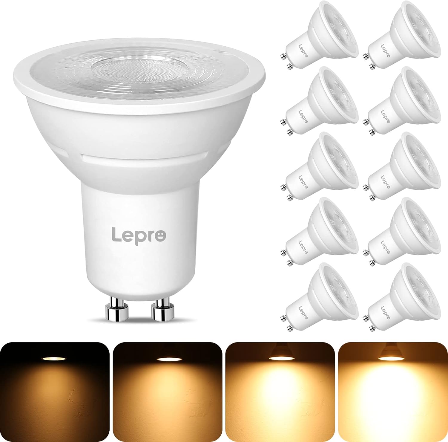 Ampoule LED GU10 Dimmable, 4,5W Équivalent 50W, Blanc Chaud 2700K, 345lm, Faisceau Étroit 38°, Lampe Intensité Variable 220-240V, Lot de 10 2700K Dimmable