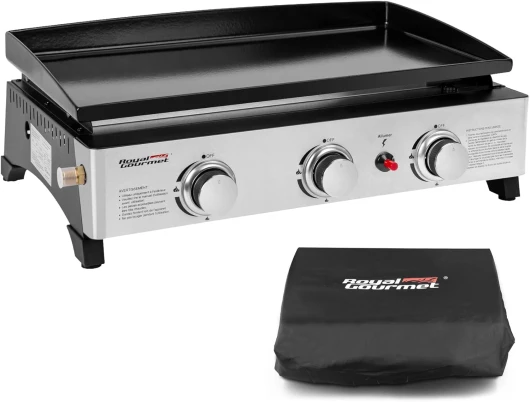 Plancha Gaz en Acier Émaillé, 3 Brûleurs Puissance 7.5kW, Surface Cuisson 62,0 x 35,5 cm, Portable pour Le Camping et l' Extérieur, Noir