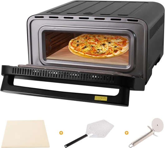 Four à Pizza électrique - Four à Pizza en Acier Inoxydable écran Tactile, Cuisson à 430°C max avec Pelle à Pizza Coupe Pizza Pierre à Pizza, 2200W max Pizzas de 3 min sans Retourner économie D'énergie