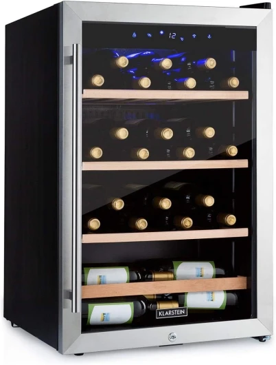 Cave a Vin, Réfrigérateur à Vin avec Porte en Verre, Cave à Vin de Vieillissement, Zone Unique, Prosecco, Bière, Ecran Tactile, Réfrigérateur Bar, Frigo, Protection UV, 4-18°C, 48 Bouteilles