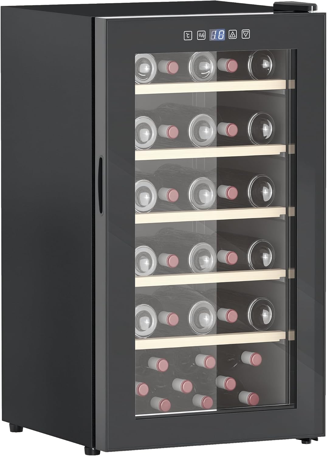 Réfrigérateur à vin 41 bouteilles 91L 5-20℃ compresseur Réfrigérateur à boissons avec porte vitrée, lumière LED Réfrigérateur à bouteilles avec écran tactile, Petite armoire à vin noir