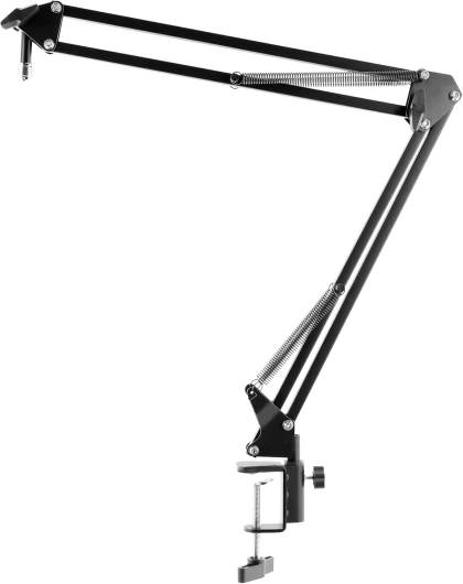 Studio Podcast Arm Support de Suspension Microphone réglable, Perche ciseaux Microphone Bras articulé Noir pour Podcast Streaming Broadcast Gaming Radio - Adaptateur fileté 3/8" – 5/8" fourni.