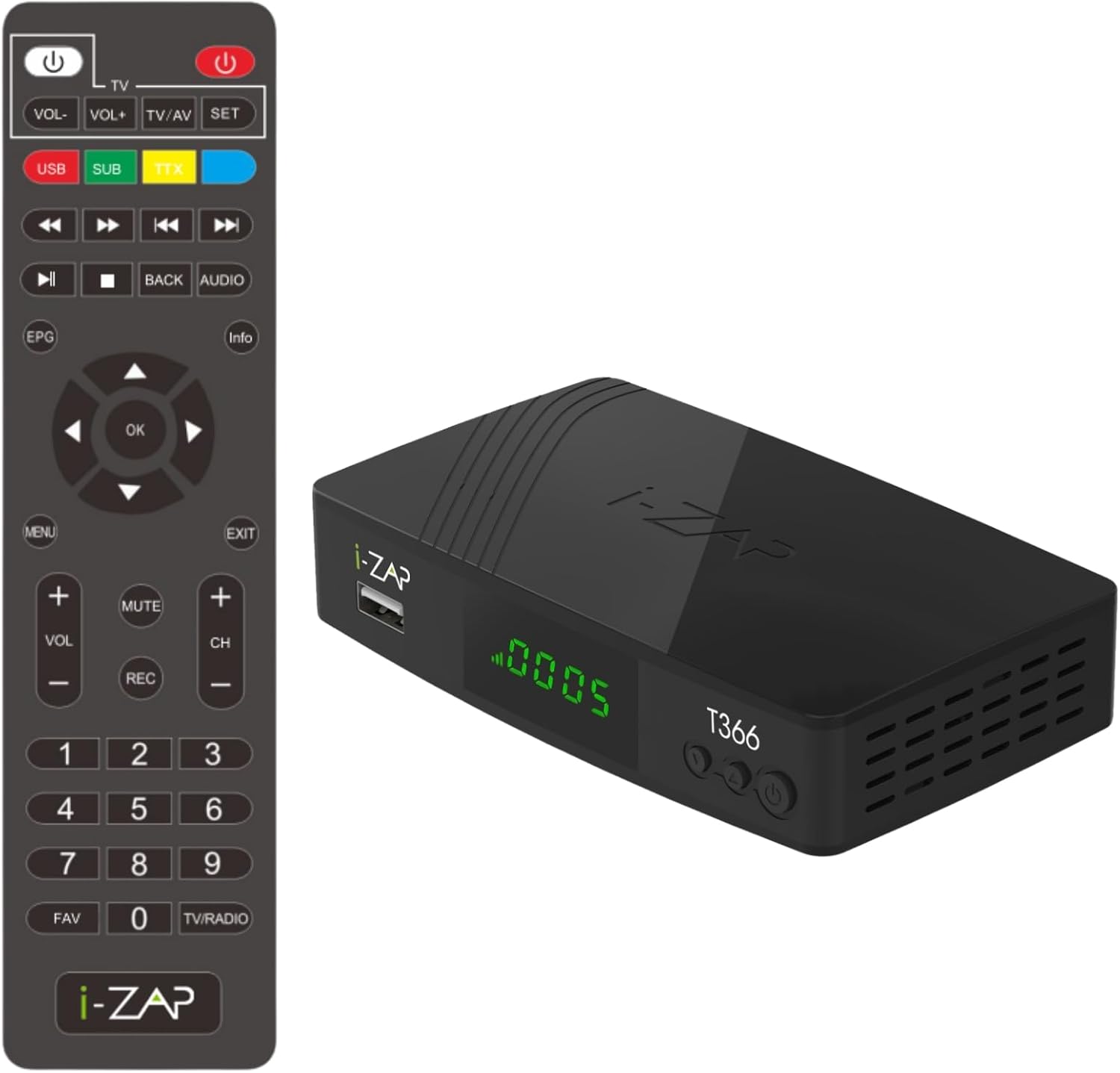I-ZAP T366, Decodeur TNT HD 2025 DVB-T2 avec Télécommande Universelle, Decodeur TV HDMI/SCART/USB/Ethernet, Boîtier TNT avec Mise à Jour USB et Lecteur multimédia