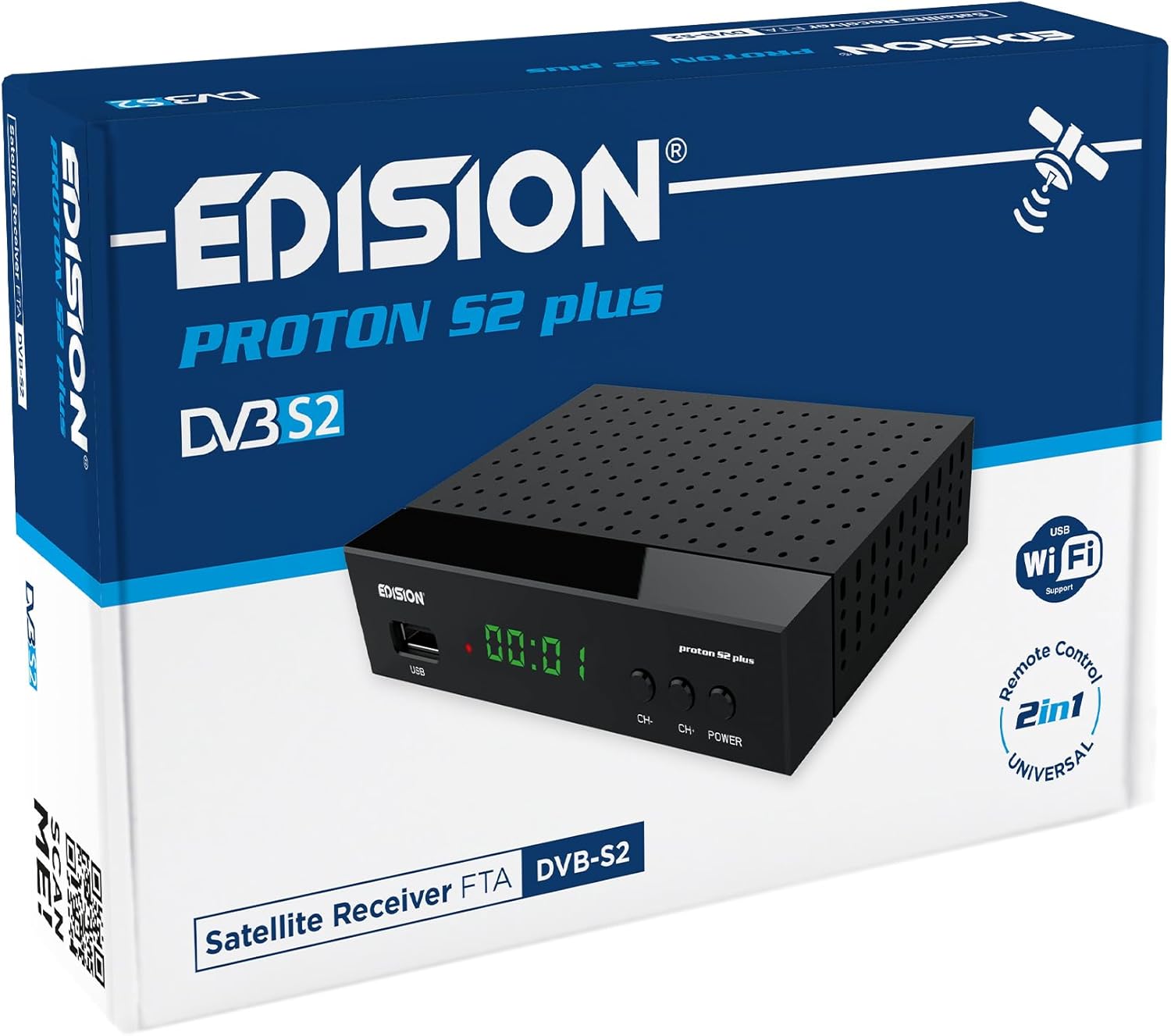 Proton S2 Plus Full HD récepteur Satellite DVB-S2 FTA, Unicable Soutien, USB Wi-FI Soutien, LAN, HDMI, SCART, SPDIF, IR, Lecteur multimédia USB, Télécommande Universelle 2en1
