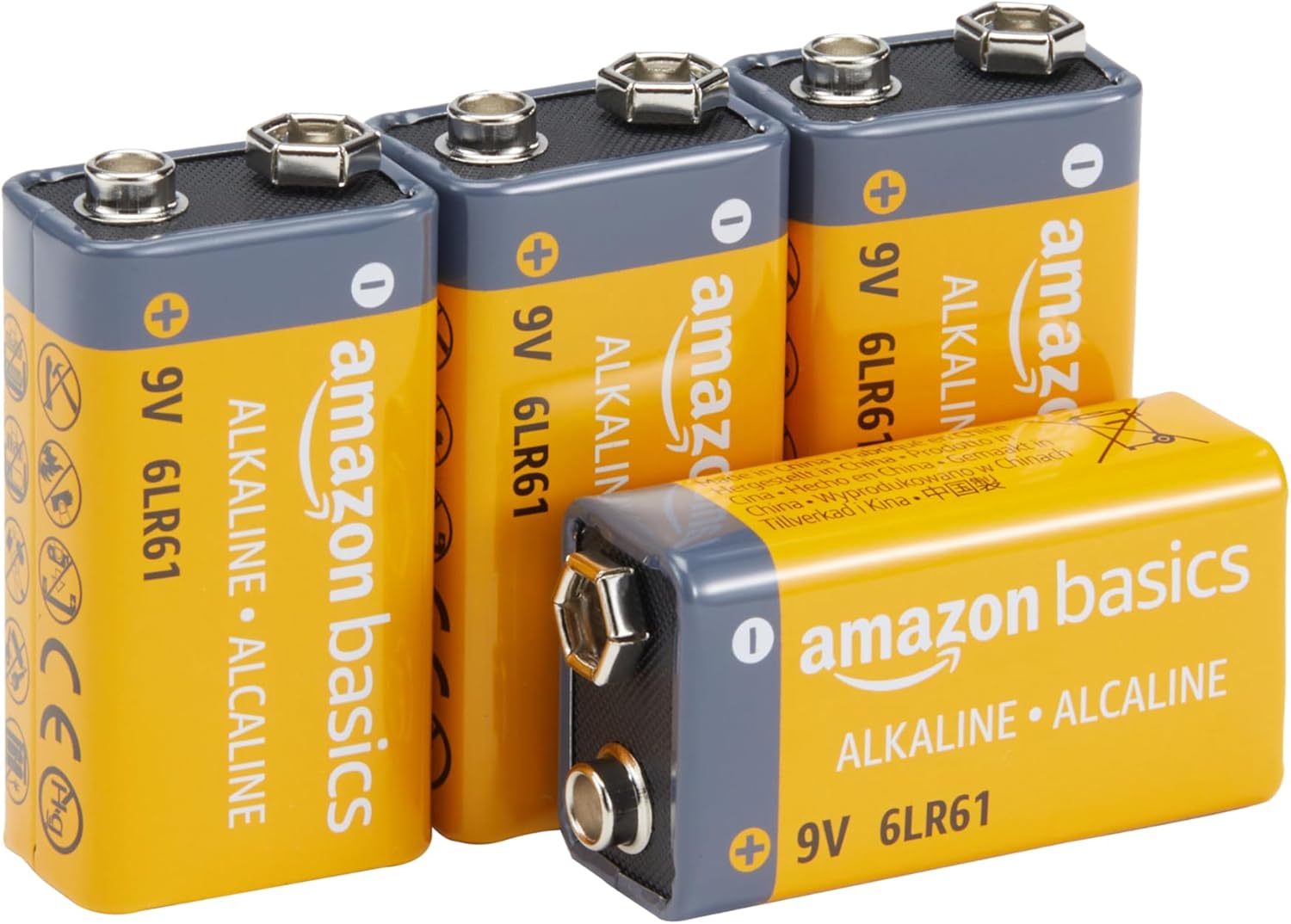 Lot de 4 piles alcalines 9 V, 9V/6LR61, durée de conservation de 5 ans, pour détecteur de fumée/CO, électroniques et audio 4 unité (Lot de 1)