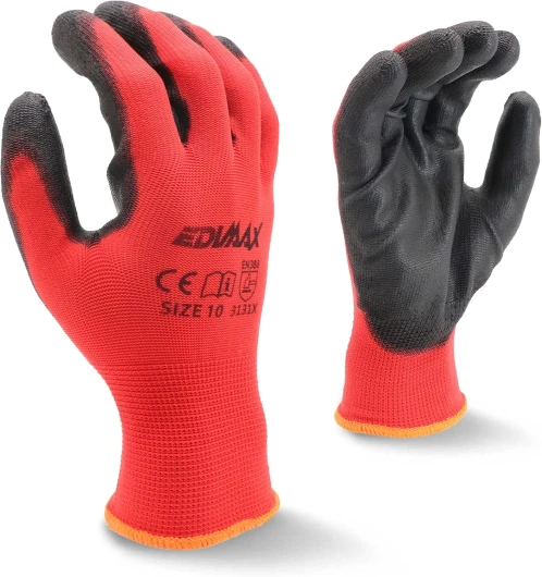 , Gants de Travail, Lot de 12 Paires, Anti Coupure, Resistant aux Abrasion, Niveau 3, Revêtement en Nylon PU, Polyvalent, Protection Mecanique et Industrielle XL (Lot de 12) Noir et Rouge