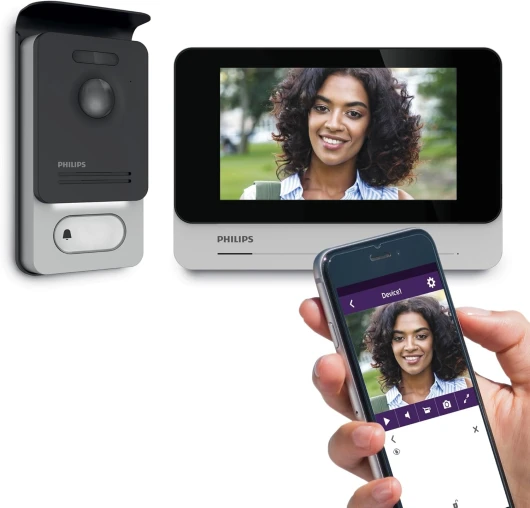 Visiophone connecté Filaire 2 Fils, interphone vidéo Couleur, 7 Pouces, Moniteur Tactile, Ouverture a Distance, Badge RFID, Vision Nocturne, Etanche, WiFi - WelcomeEye Connect 2 - Philips
