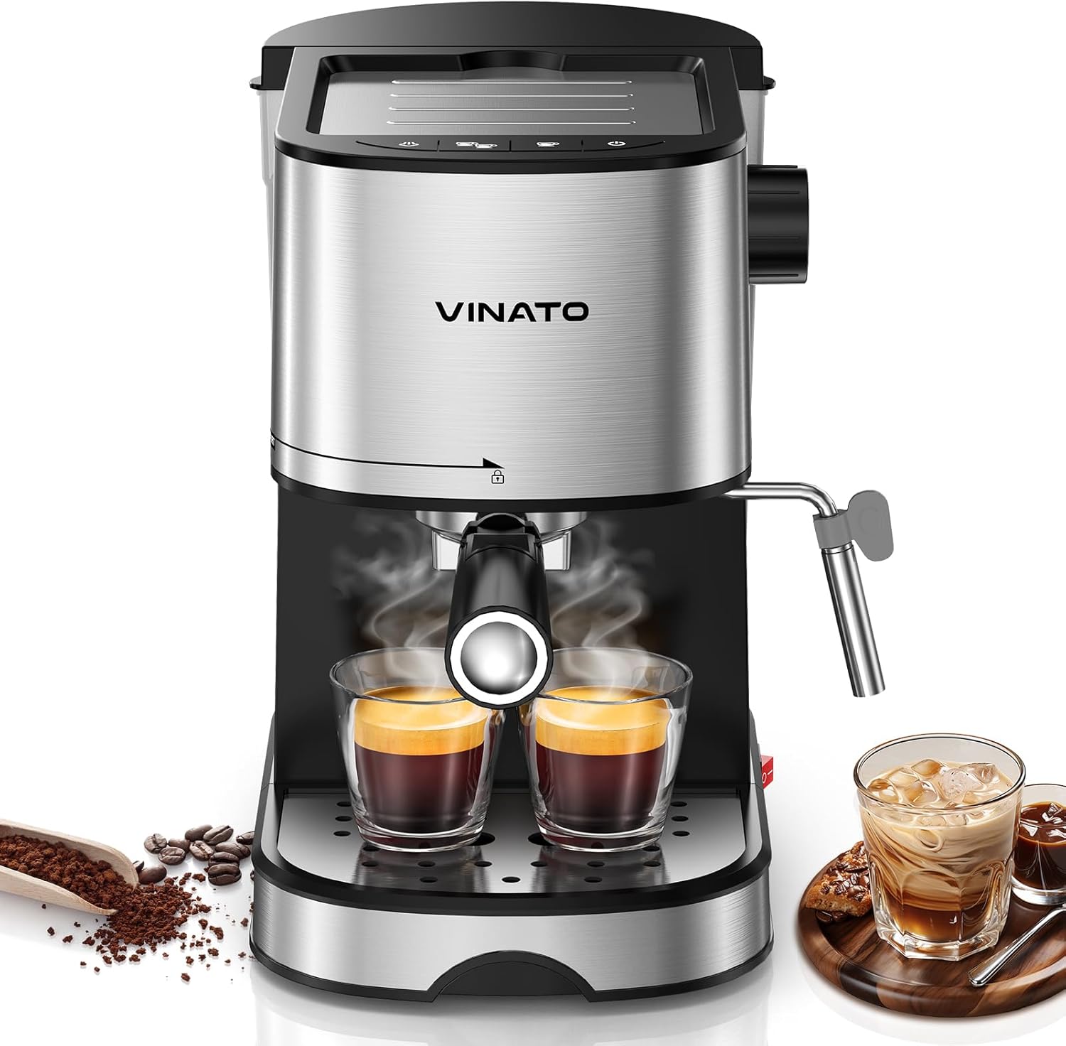 Machine à Espresso 15 Bars - Mousseur à Lait Professionnel Intégré - Compacte (17cm) pour Petites Cuisines - Double Tasse & Chauffage Rapide - Incl - 2 Filtres - Cappuccino, Latte, Macchiato