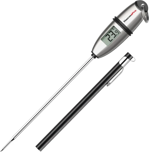 TP02S Thermomètre de Cuisson Numérique 5 Secondes Thermomètre Instantané Thermomètre pour Boissons Chaudes Lait Les Confiseries avec Longue Sonde 1 Pièces Acier Inoxydable