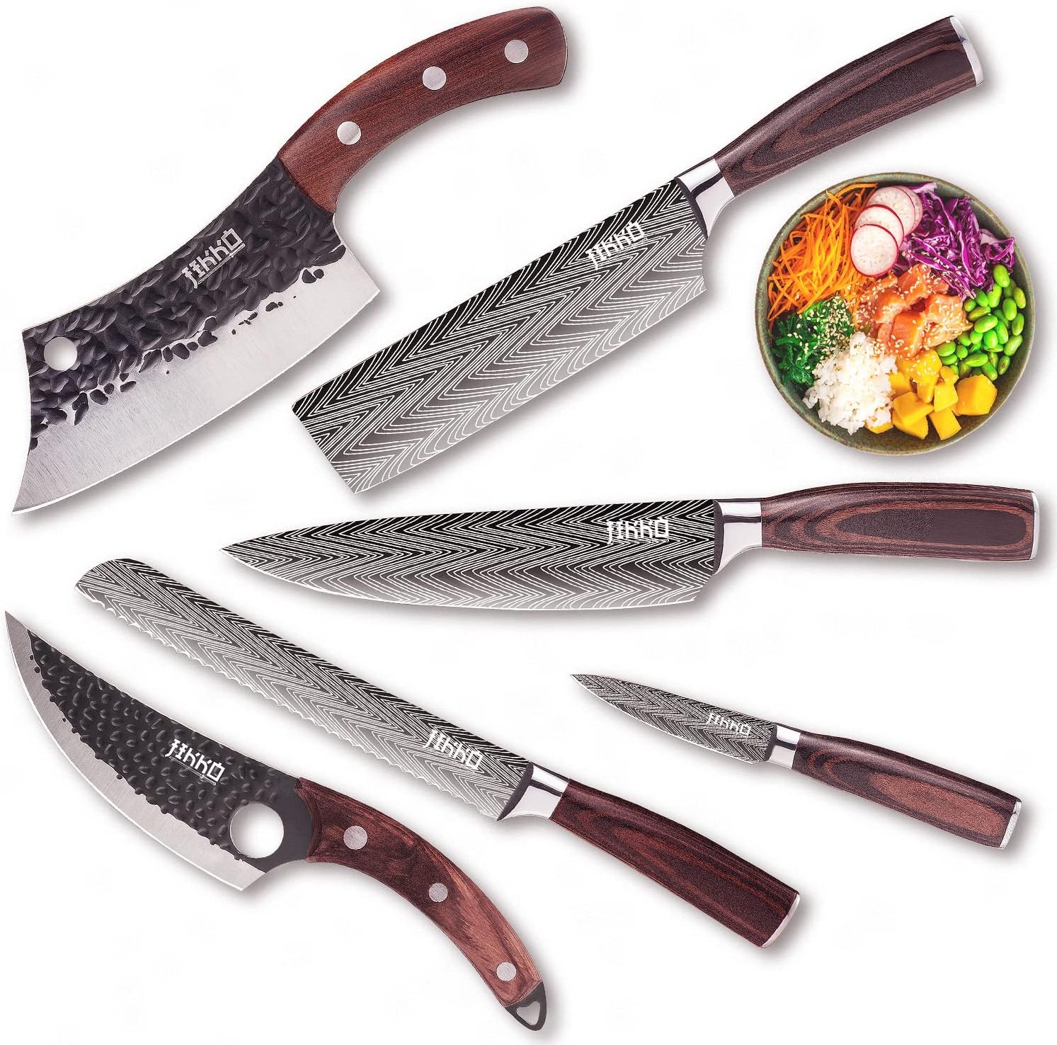 ® Nouvelle Gamme de Couteaux Japonais en Acier Carbone Renforcé AUS-10 - Modèle DiamondRazor - Couteaux de Cuisine Professionnel Premium avec Manches en Bois de Noyer et d'Acajou Bois Noble