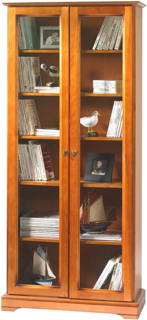Beaux Meubles Pas Chers Bibliothèque 2 Portes Vitrées Merisier 5 Tablettes L 82.4 H 182.2 P 33 cm