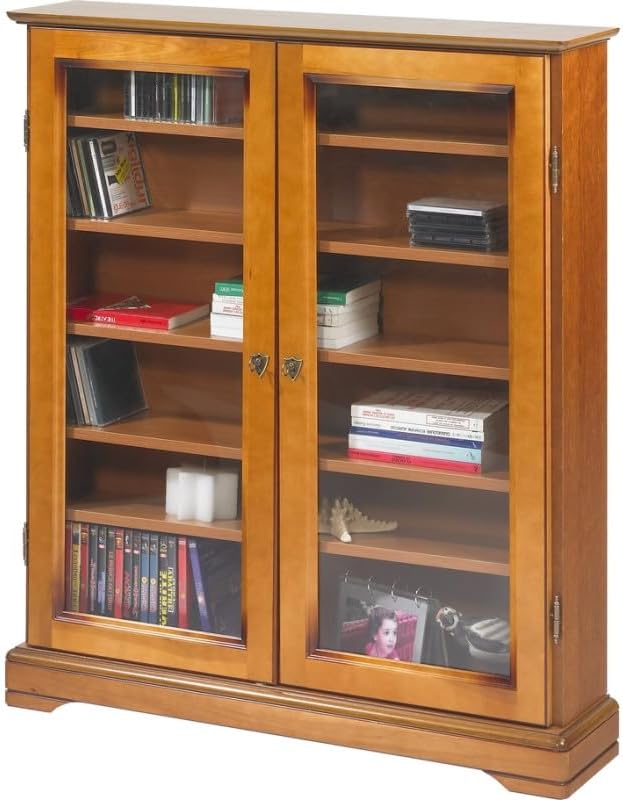ACTUAL DIFFUSION Vitrine 2 Portes Vitrées Merisier 6 Niches L 92.4 H 105.8 P 21.5 cm