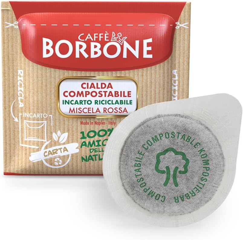 Dosette Compostable, Emballage Recyclable, Mélange de Café Rouge - 100 Dosettes de Café - Système ESE 100 Dosettes de Café Mélange Rouge