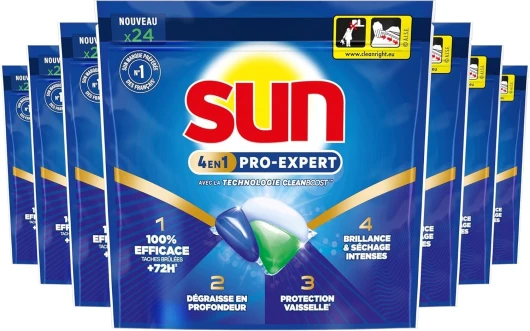 Pro Expert - 168 Pastilles Lave Vaisselle - Action 4 en 1 - Regular - Elimine 100% des taches brûlées de +72h - dégraissent en Profondeur - 24 Capsules (Lot de 7) 24 unité (Lot de 7)
