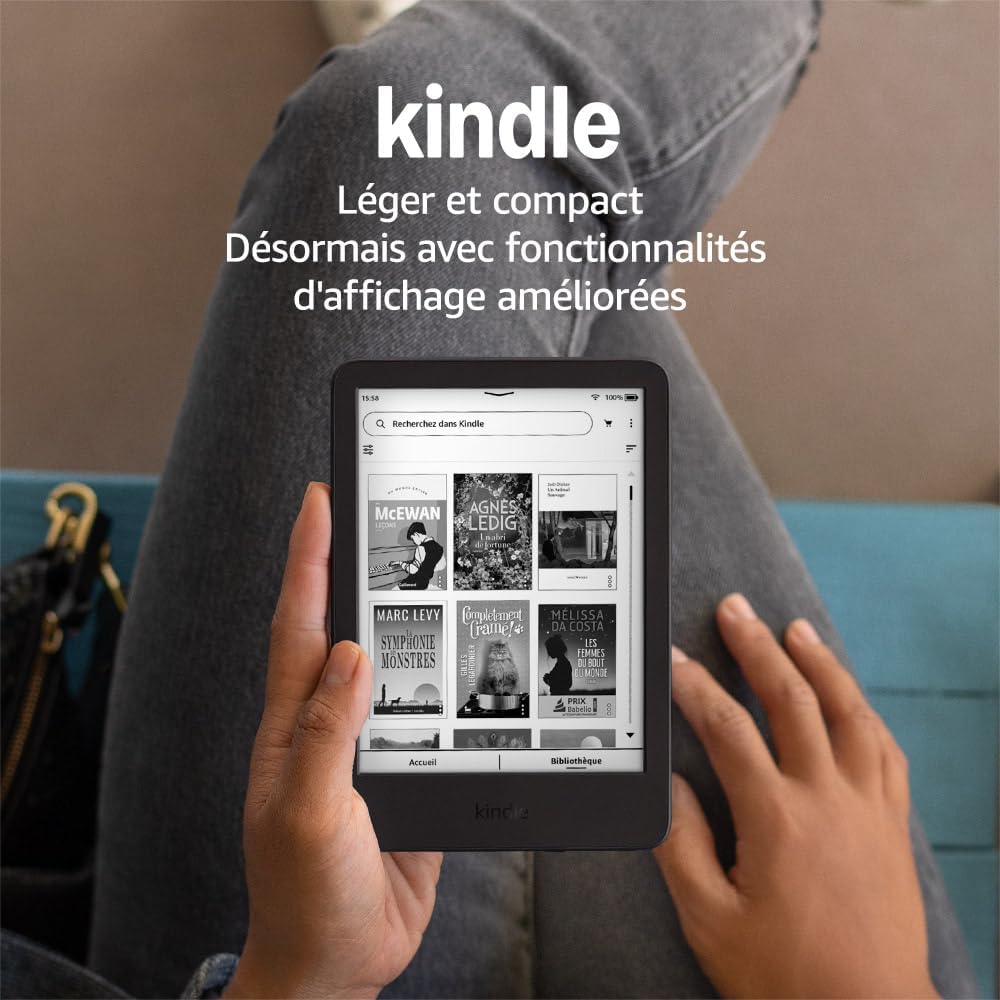 Amazon Kindle (16 Go) - Le plus léger et compact, avec écran antireflets, changements de page plus rapides, éclairage avant réglable et longue autonomie - Sans publicités - Noir Noir Sans publicités
