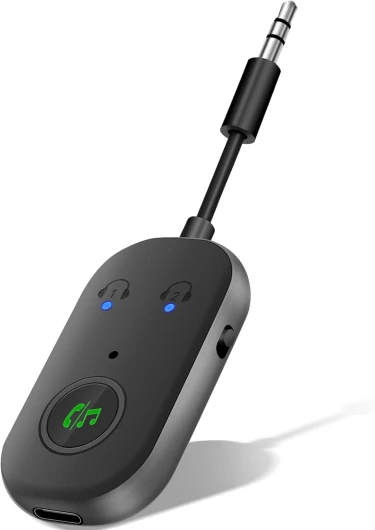 Bluetooth 5.3 Adaptateur Emetteur, 2 en 1 Bluetooth Emetteur Récepteur Prend en Charge 2 Écouteurs, 3,5 mm AUX Jack Emetteur pour TV, Téléphone Portable, Système Audio de Voiture, Tablette PC
