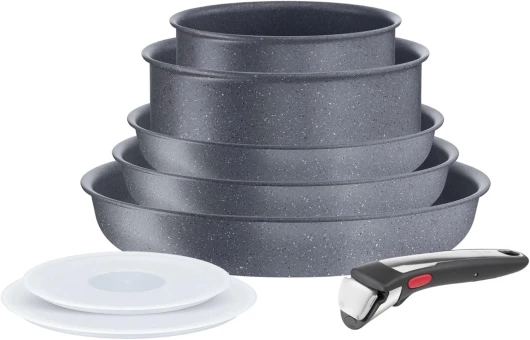 Ingenio Batterie de cuisine 8 p, Induction, Revêtement antiadhésif, Empilable, Poêles et casseroles + poignée amovible, Compatible lave-vaisselle, Fabriqué en France, Natural On L7669802 8 Pièces