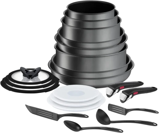 Ingenio Batterie de cuisine 20 p, Poêles, Casseroles, Induction, Revêtement antiadhésif résistant, Empilable, Compatible lave-vaisselle, Fabriqué en France, Daily Chef On L7619402 20 Pièces
