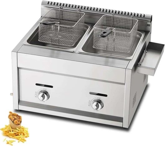 Friteuse à Gaz Professionnelle, Friteuse à Gaz 20L/30L, Friteuse à Chips De Poulet En Acier Inoxydable Pour Cuisine De Restaurant Commercial à Domicile,2Tank