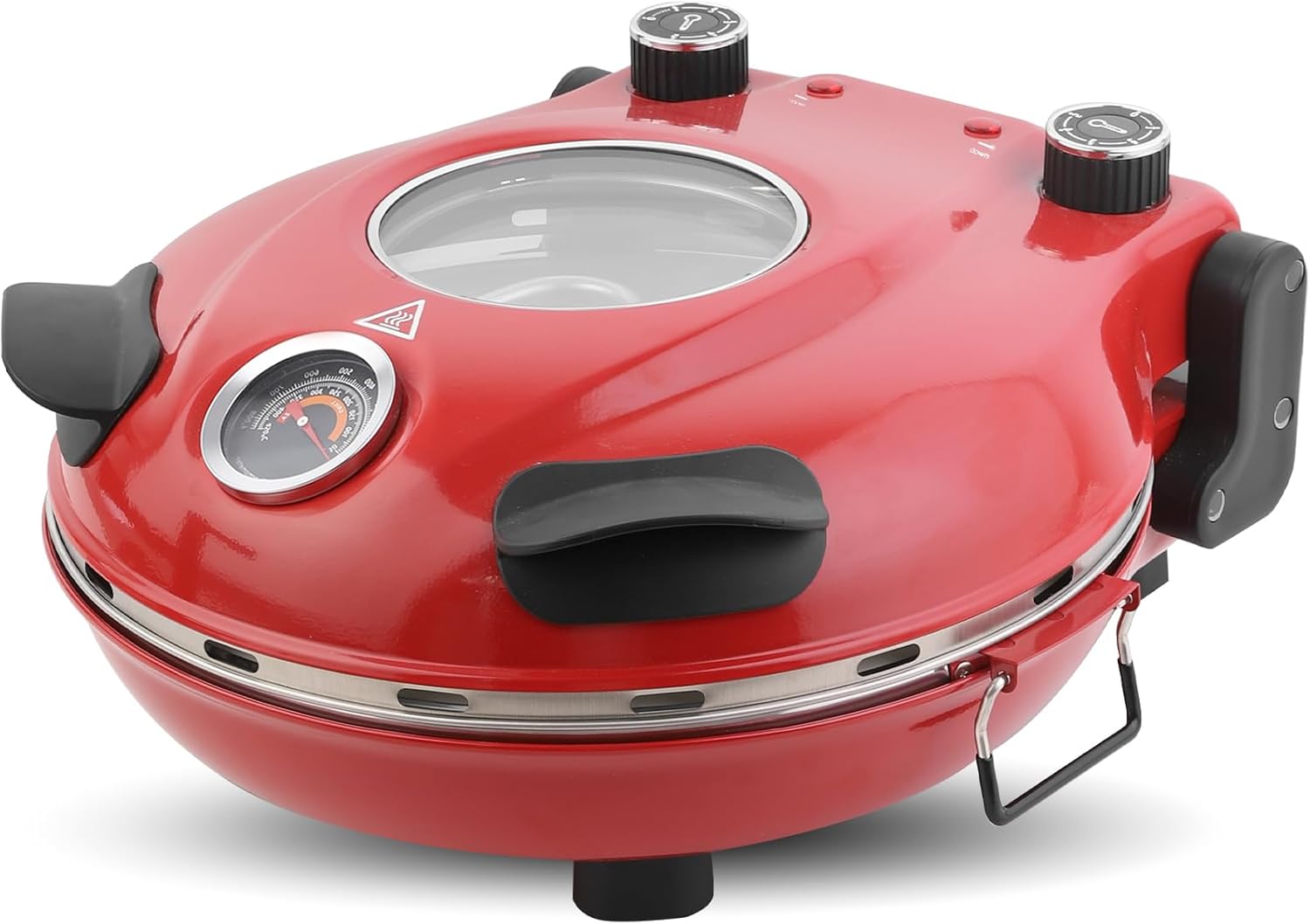 Klaif Four à Pizza Electrique, Thermomètre Visible & Fenêtre en Verre, 4 Minutes Four à Pizza avec Pierre Céramique 31 cm, 5 Niveaux de Température Max 420°C, 1200W Rouge