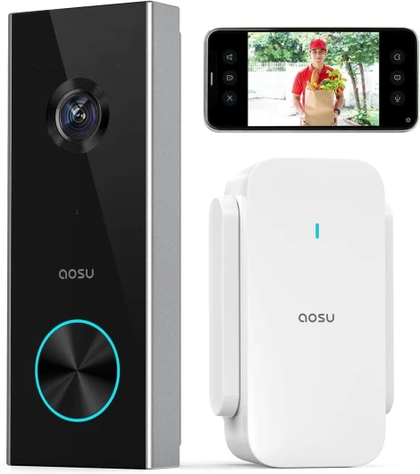 Sonnette sans Fil avec Camera 2K HD Sonnette avec Camera 166° Sonnettes WiFi sans Fil Exterieur Etanche- Détection de Personnes, Audio Bidirectionnel, Alexa Intégré Black