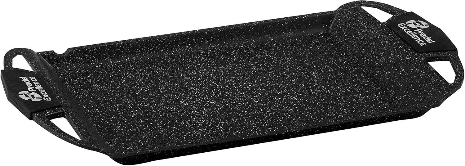 Planche 48 x 28 x 4,7 cm - Fonte d'Aluminium - Revêtement Anti-Adhésif Façon Pierre - Manche Amovible Ergonomique - Compatible Tous Feux dont Induction et Four jusqu'à 180°C Grill 48 x 28 x 4 cm