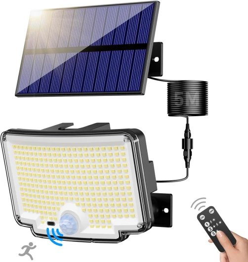 Lampe Solaire Extérieur Detecteur de Mouvement [310 LED/3Mode/Angle d'éclairage 270 °], Lumiere Exterieur avec Télécommande, Étanche Eclairage Spot LED pour Jardin Murale Outdoor Blanc Froid 1 pièce