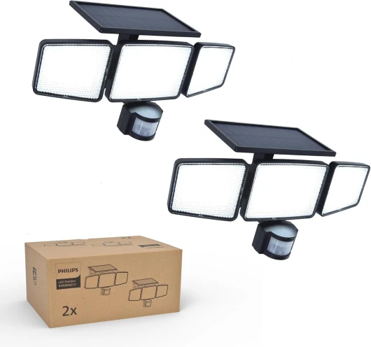 Lampe de sécurité solaire Extérieur 302 LED 1200 lm, projecteur mural étanche à énergie solaire avec détecteur de mouvement PIR, 3 têtes, étanche IP65, 3 modes (2)