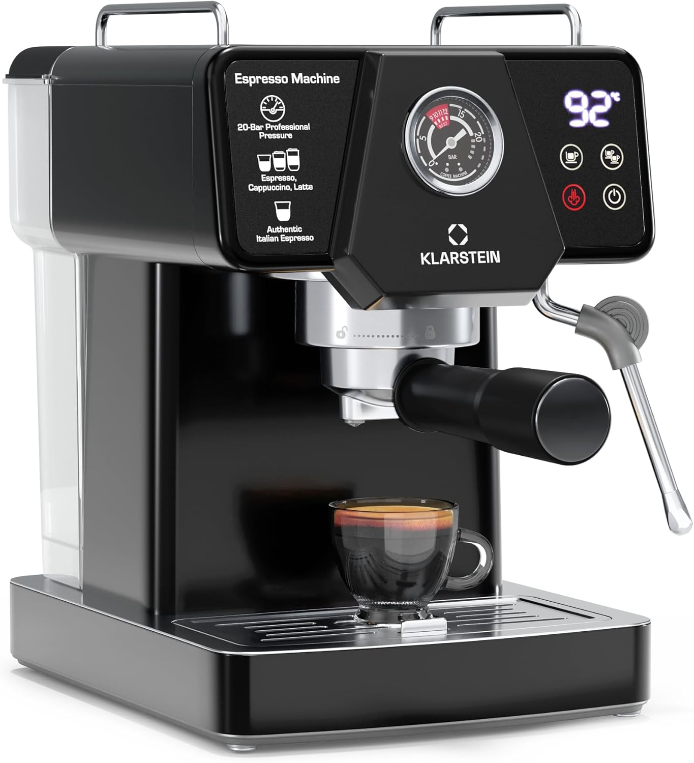 Libeica machine à café en grains – 19 bars, 1350 W, acier inoxydable, buse vapeur, réservoir 1,8 L, panneau tactile, pour expresso & café en poudre, design élégant 19 Barre / Touch Noir