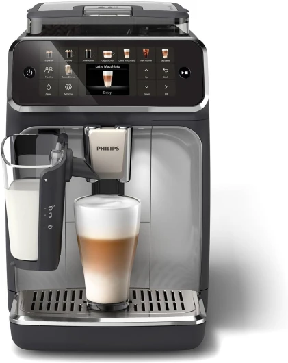 Philips Machine à Expresso LatteGo Automatique Series 5500, Technologie SilentBrew, Quick Start, Café Aromatique de Grains Fraîchement Moulus, 20 Boissons Chaudes et Glacées, Noir 20 Boissons / Café glacé Gris Clair