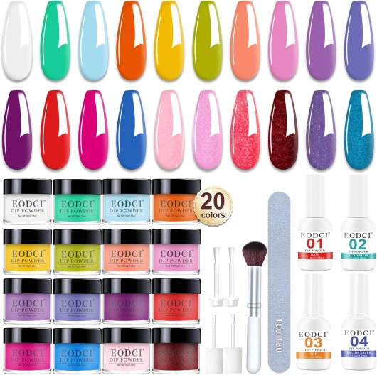 20 Couleurs Dip Powder Nail Kit, Rose Bleu Violet Poudre de Trempage pour Ongles avec Liquide de Dipping Poudre Professionel, Kits Complet de Trempage pour Manucure 20 Colors Rainbow Island