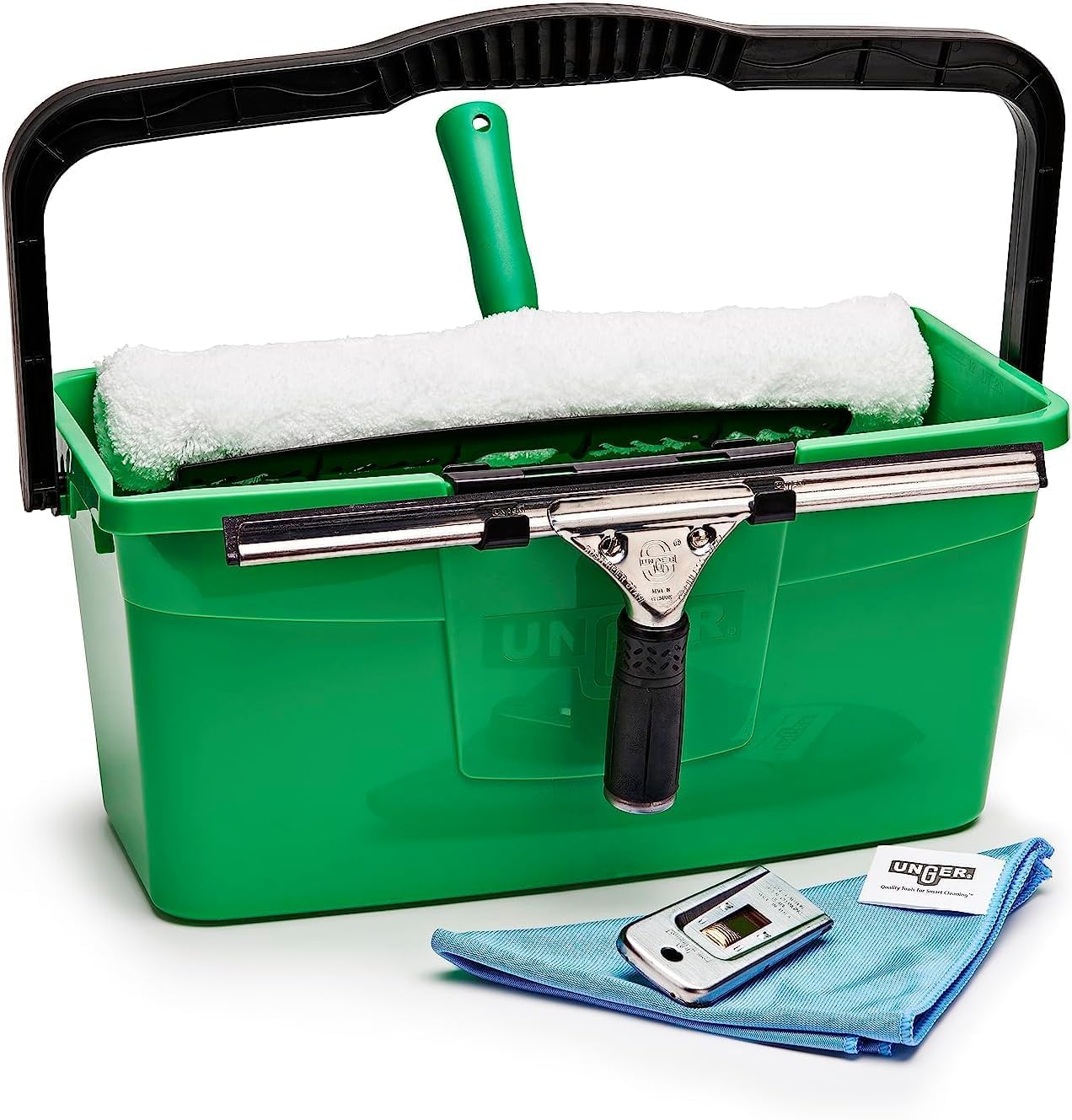 PRO Set complet 5in1 (incl - lave-vitres, essuie-vitres, chiffon microfibre, raclette de sécurité, seau 12 l, pour le nettoyage professionnel des vitres/verres) AKG16 1 unité (Lot de 1) AKG 16