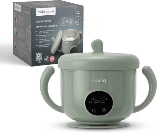 1980 Pappa'n'Go Chauffe-nourriture Portable pour Bébé – Rechargeable, Étanche, avec Contrôle Intelligent de la Température, Intérieur en Acier Inoxydable, et Base Antidérapante
