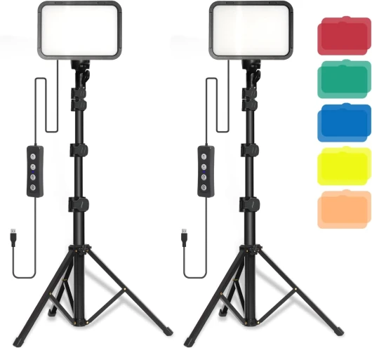 2pcs eclairage Vidéo LED USB Lampe Streaming avec Trépied Réglable avec Filtre de Couleur Dimmable 3000K-6500K Key Light pour Eclairage Photo,la vidéoconférence,Youtube Light Black