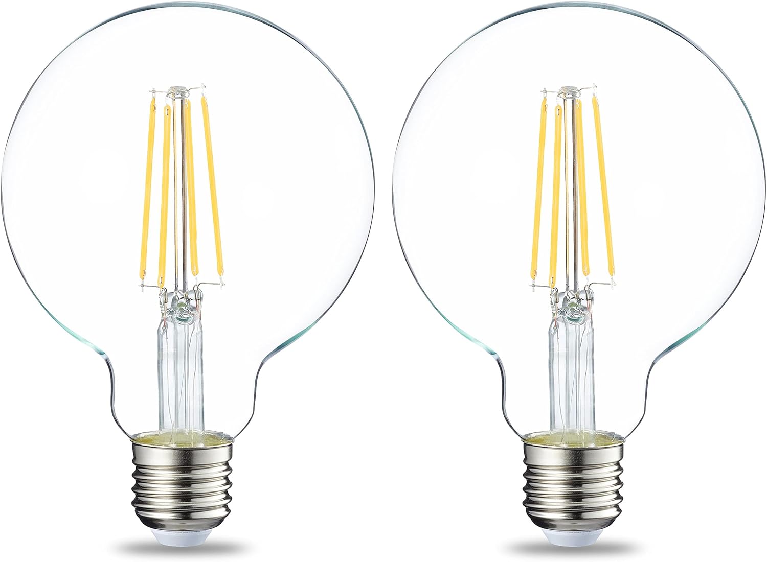 Lot de 2 ampoules LED en forme de globe G93 Culot Edison à vis E27 7 W (équivalent 60 W) CRI80, Filament blanc chaud Intensité non variable Transparent - Warm White