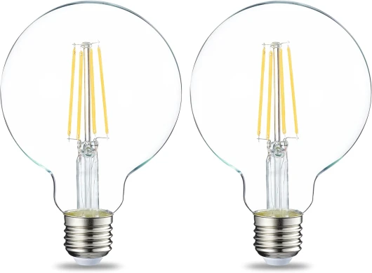 Lot de 2 ampoules LED en forme de globe G93 Culot Edison à vis E27 7 W (équivalent 60 W) CRI80, Filament blanc chaud Intensité non variable Transparent - Warm White