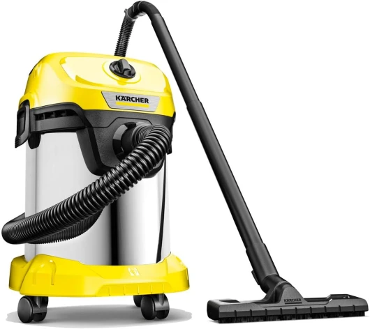 Aspirateur Eau et Poussières WD 3 S V-17/4/20, Filtre Cartouche, Sachet Ouate, 1000 W, Cuve en Acier Inoxydable : 17 l, Tube d'Aspiration : 2 m, Fonction Soufflerie, Suceur Sol/Fentes Unique Cuve Inox