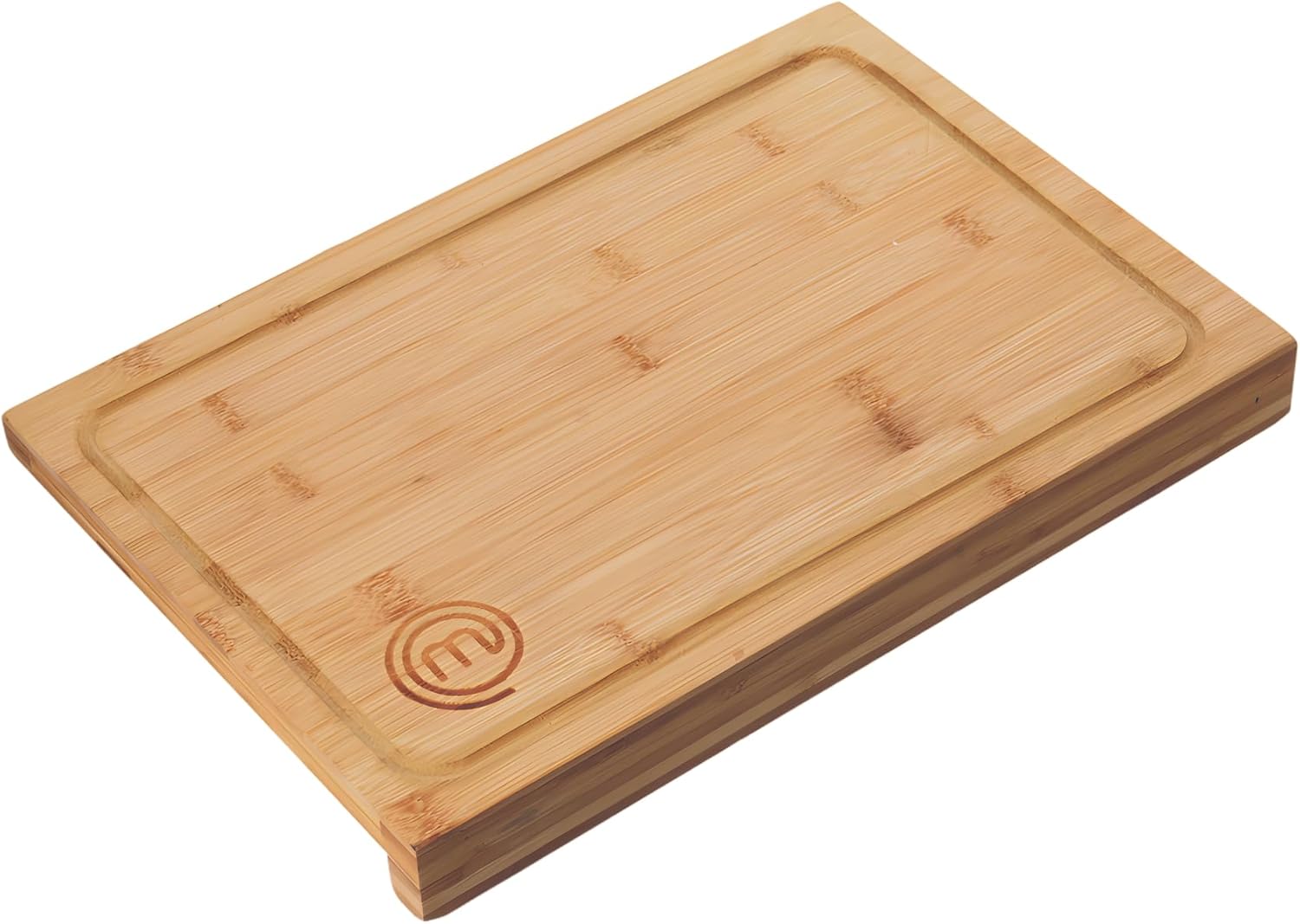 Planche à découper en bois, planche de cuisine en bambou, pour viande, jambon, pain, fromage, avec rainure et bord à jus, naturelle, durable, 38,5 L x 26,5 L x 2 H avec Rebord