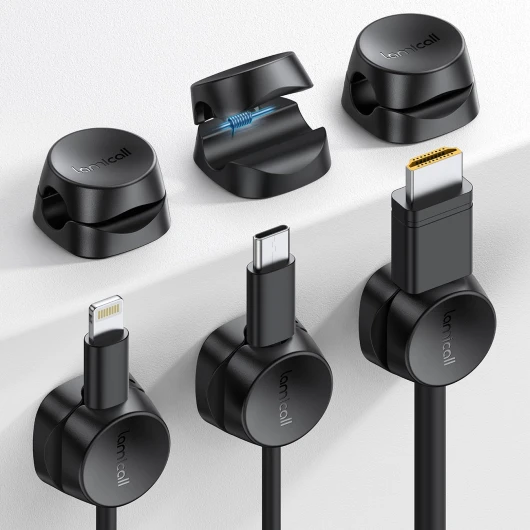 Clip Câble, Organiseur de Câbles de Bureau Réglable – [Lot de 6] Clips de Câble à Ressort Autocollants, Gestion de Câble pour Câbles HDMI, USB, Câbles de Charge, etc – (8 mm) Noir