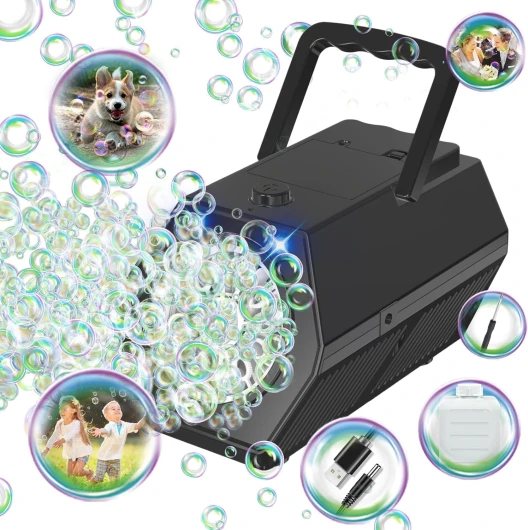 Machine à Bulles Portable De Mise à Niveau 20000 + Bulles/Min avec Solution à Bulles/LumièRe, Machine à Bulles pour Enfants,Cadeau D'extéRieur pour Mariage/Fête Noir