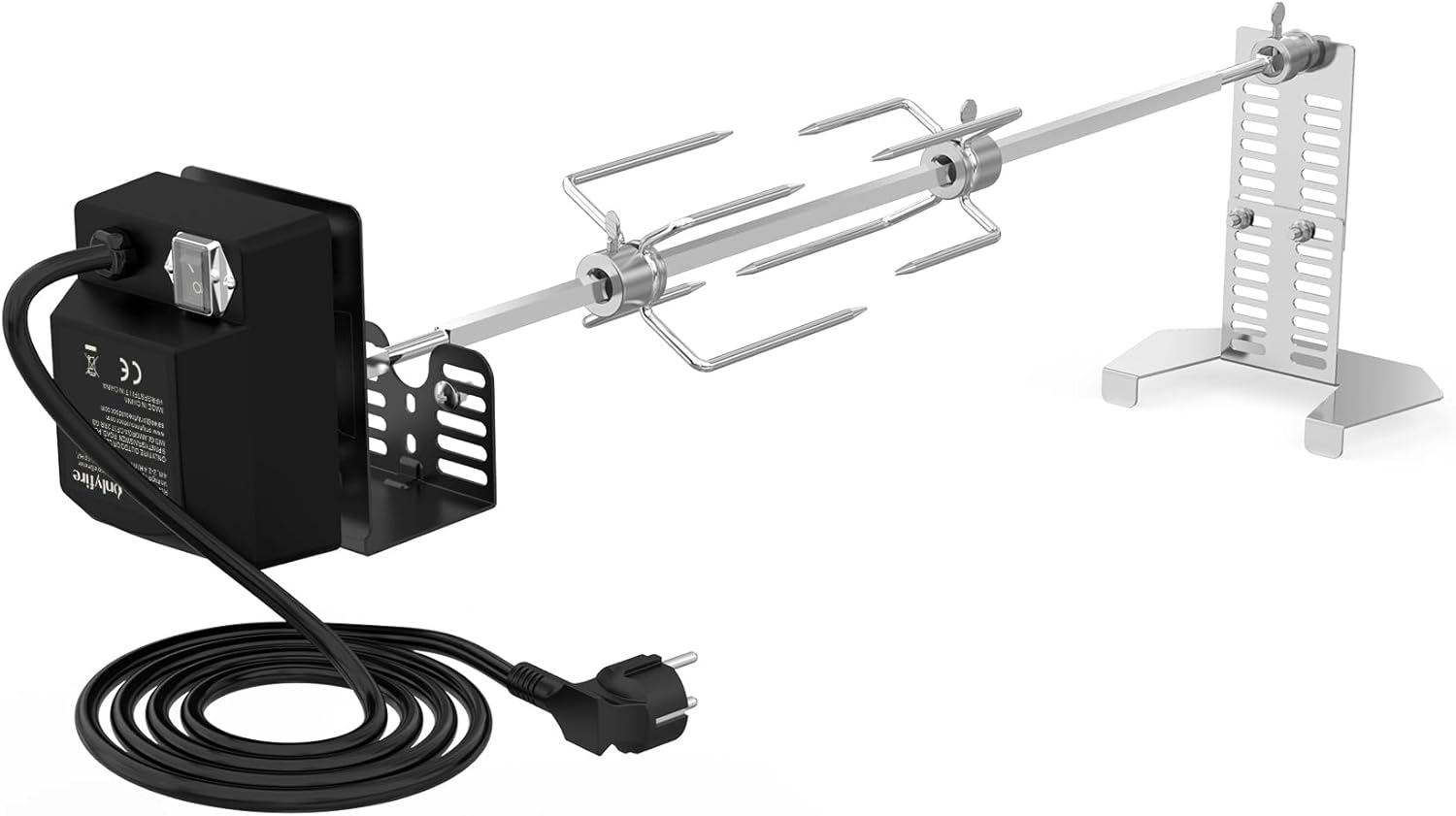 Kit de rôtisserie tournebroche Universel avec 4W Moteur, 2 Brochettes Aiguilles, Support de Barbecue Rôtissoire, 70,5 cm Brochettes de Barbecue 56CM
