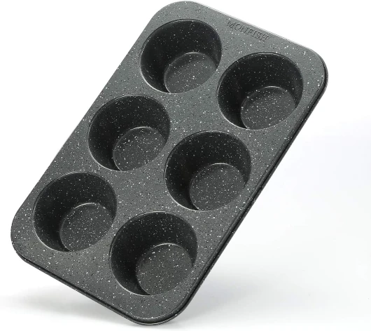 Monfish Moule à Muffins Géants Moule à Muffins 6 Cavités Moule à Muffins Revêtement Antiadhésif Fini Granit Noir