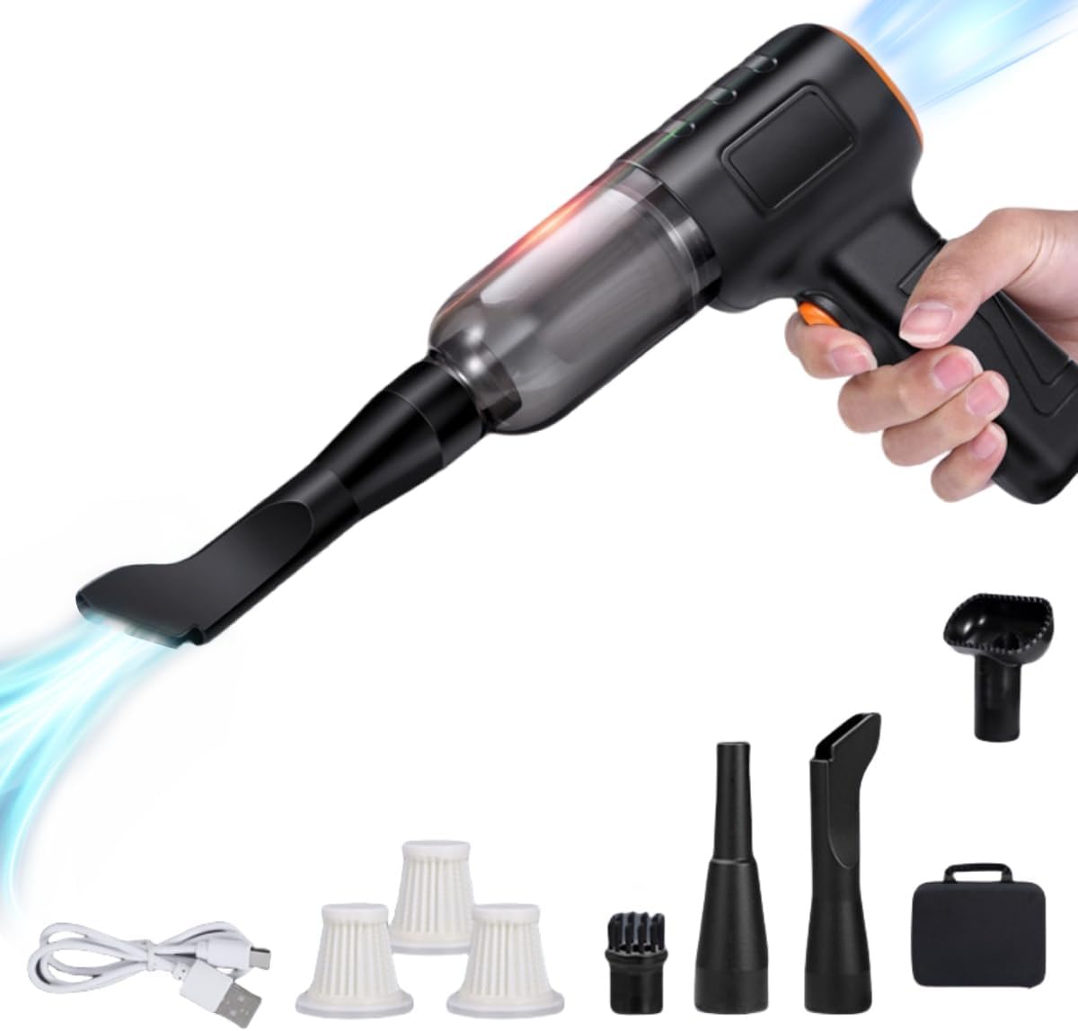 Aspirateur à Main sans Fil, Mini Aspirateur Portable 16000 Pa à Forte Aspiration, Aspirateur Voiture Rechargeable avec Buse Spéciale pour Animaux domestiques, Voiture, Canapé, Maison