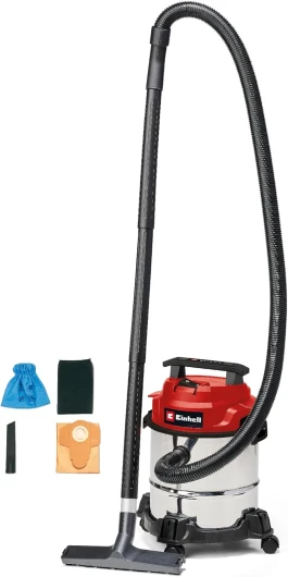 Aspirateur eaux et poussières TC-VC 1812/1 S (1 250 W, 180 mbar, 4 roulettes, cuve de 12 l, avec suceur plat et brosse combinée, filtre en mousse, sac collecteur de poussière et sac filtrant) Nouvelle version