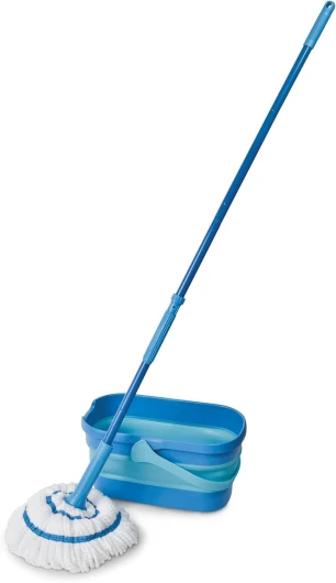 Kit Balai serpillère & seau ultra-compact Twist Mop - Franges en microfibre avec système d’essorage intégré - Seau rétractable de 10L - Nettoie les sols stratifiés, planchers et carrelages Balai Twist Mop + seau