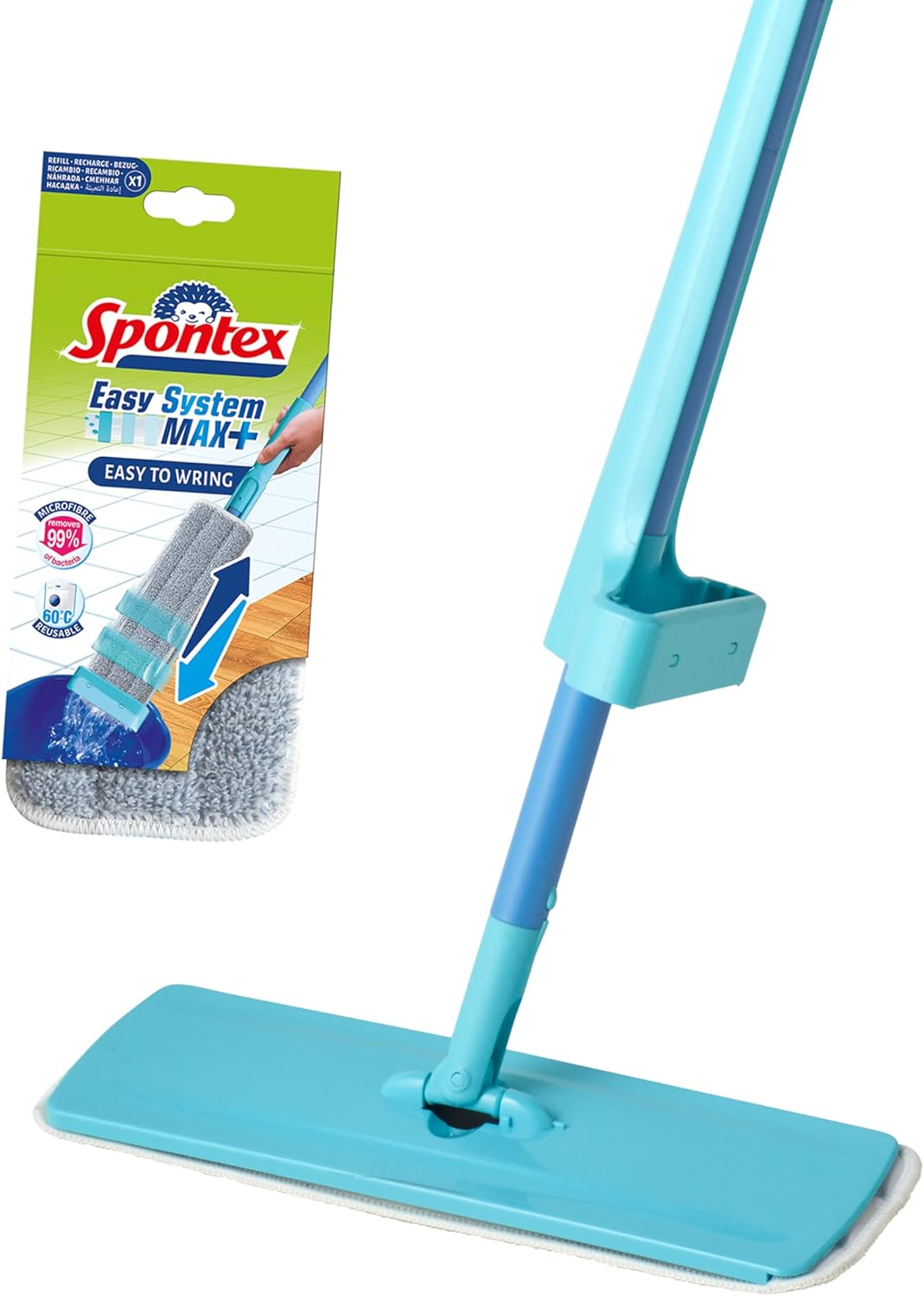 Balai serpillère Easy System Max+ - Tête de balai en microfibre avec système d’essorage intégré - Nettoie les sols stratifiés, planchers et carrelages Balai Easy Max+