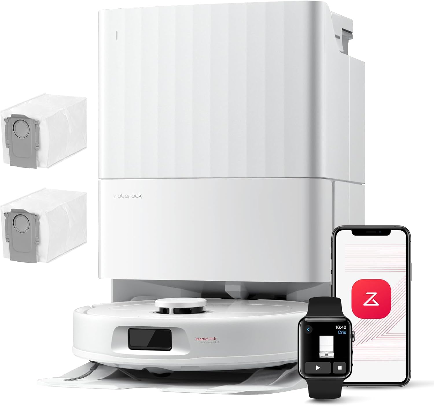 QV 35A Set Aspirateur Robot Laveur, 8000Pa HyperForce, Station Multifonctionnelle, Serpillière Rotative 200 TR/Min & Relevable 10mm, Anti-enchevêtrement, Évitement d'obstacles, Cartographie QV 35A Set Blanc