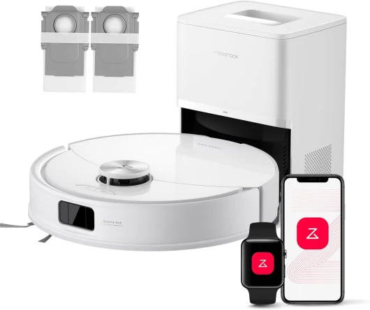 Q10 S5+ Set Aspirateur Robot Laveur avec Station, 10000 Pa Aspiration, Vidage Automatique, Double Anti-emmêlement, Système VibraRise 2.0, Navigation & Cartographie, Évitement d'obstacles, APP Q10 S5+ Set Blanc